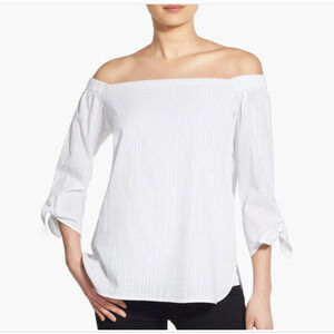 Bailey 44 White Yarrow Off the Shoulder Knotted Sleeve Top Small NEW
